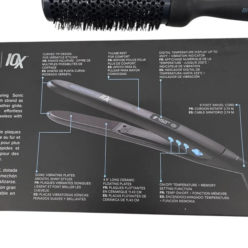 Bio Ionic 10X 1” Ceramic Pro Hair Styling Iron Hair W/ Graphene MX Round Brush